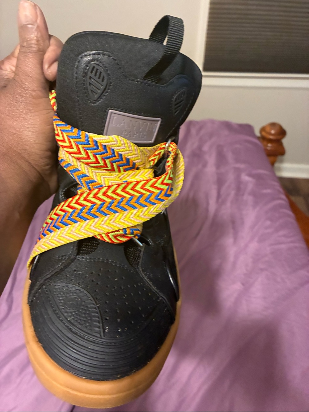 Lanvin Black High-Top Sneakers with Multicolor Woven Laces